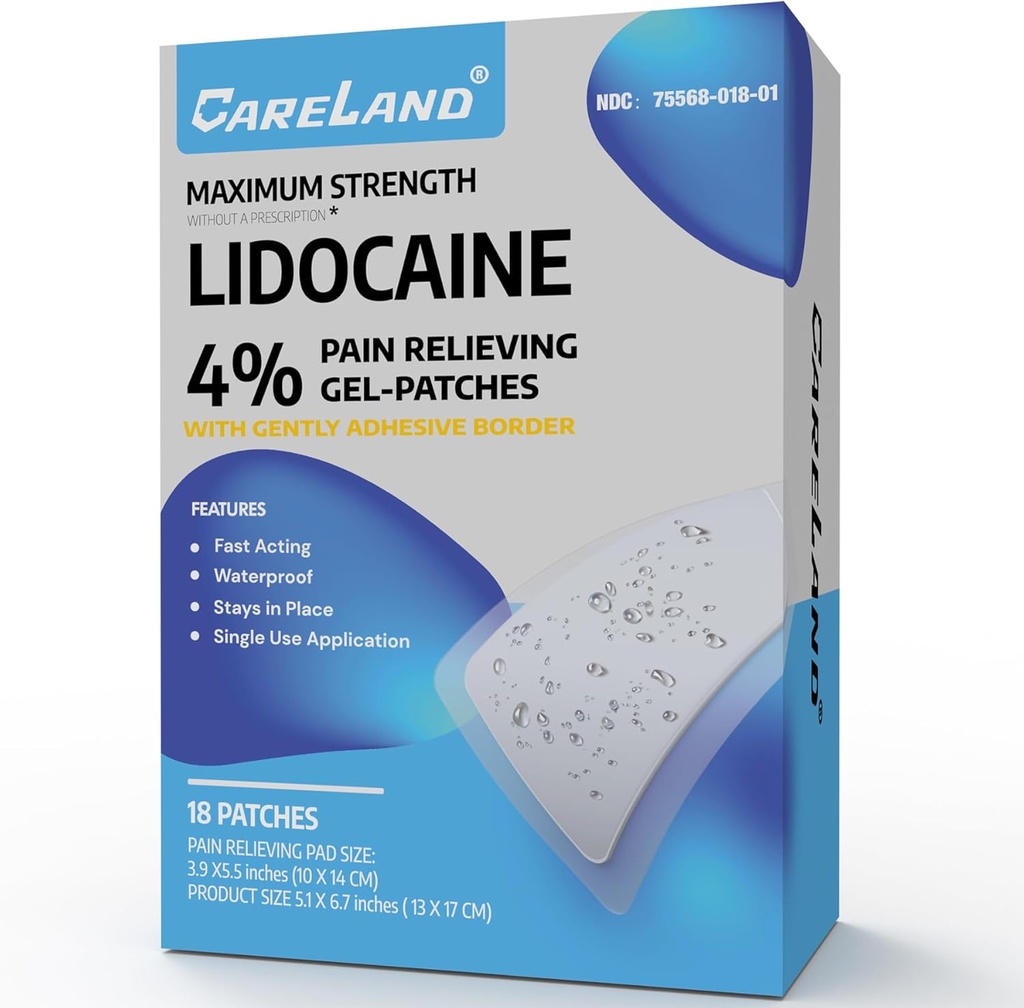 CARELAND 4% Lidokaiinia Patches 18 kpl Vedenpitävä maksimi vahvuus takaisin kipu helpotus tuotteet paikat vahva liima raja, niskan polvi Nerve olkapään kivunlievitys lihasrelaxer, Super Sticky
