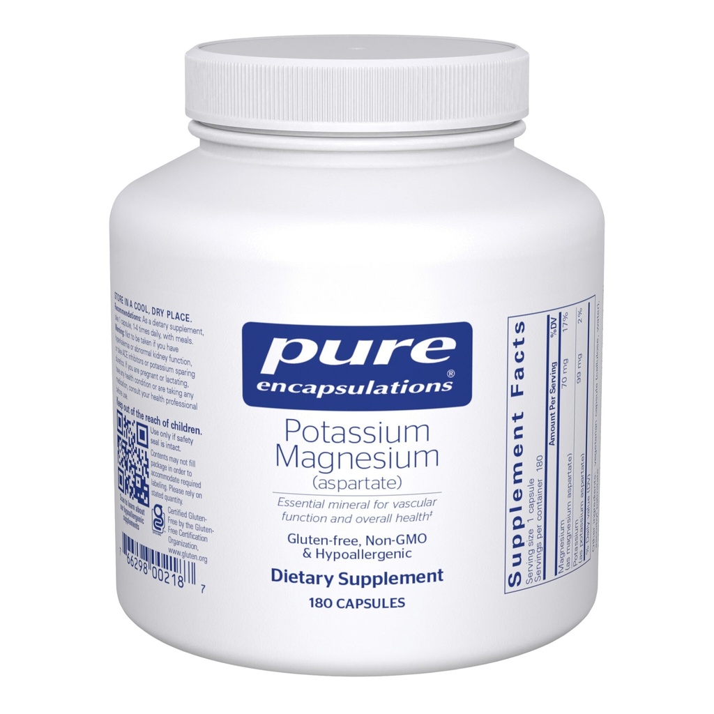 Rena inkapslingar kalium magnesium (aspartat) | Tillägg för att stödja hjärta, muskel, ben och nervhälsa * 180 kapslar