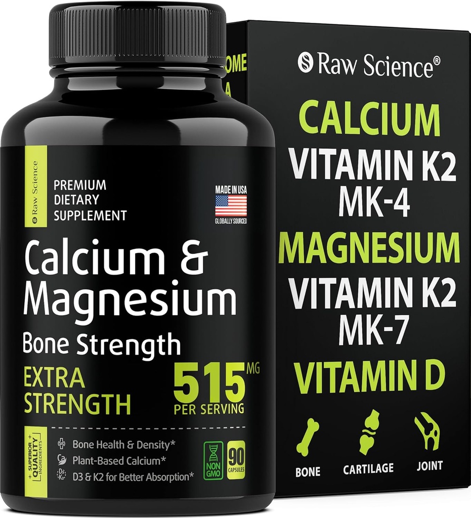 Kalsiumsitraatilla D3-vitamiinilla K2 ja magnesiumilla Glycinate - Luun vahvuus täydentää - kasvipohjainen kalsium täydentää naisille ja miehille - Magnesium ja kalsium D3 K2 pillereitä luun terveyteen - 90 kapselia