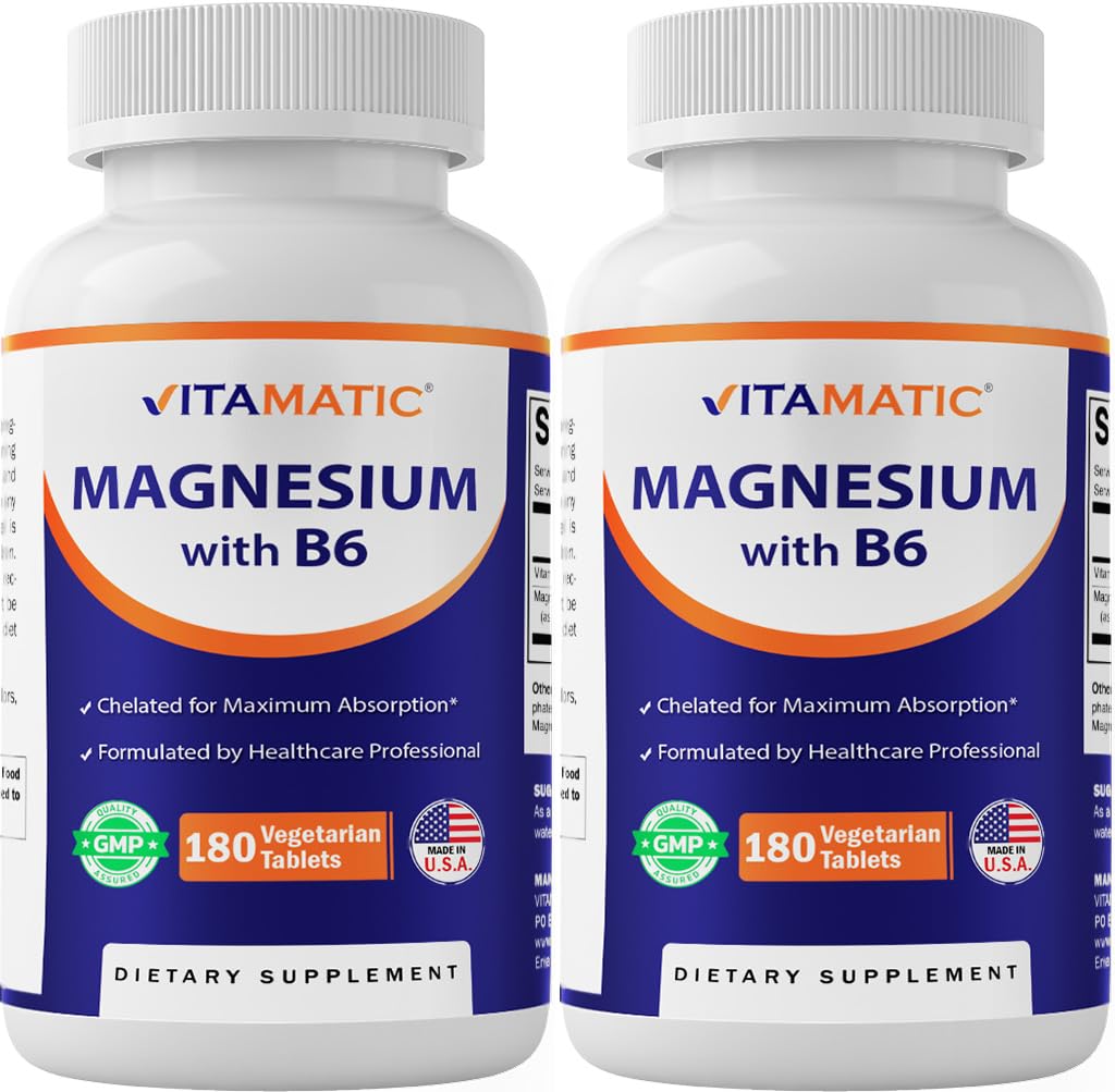 Vitamaattinen magnesium B6-180 kasvissyöjä Tabletit (Peittämätön) - Lisätty B6 Maximum Imeytyminen - Tukee lihasten, nivelten ja sydämen terveys - 2 pakkaus