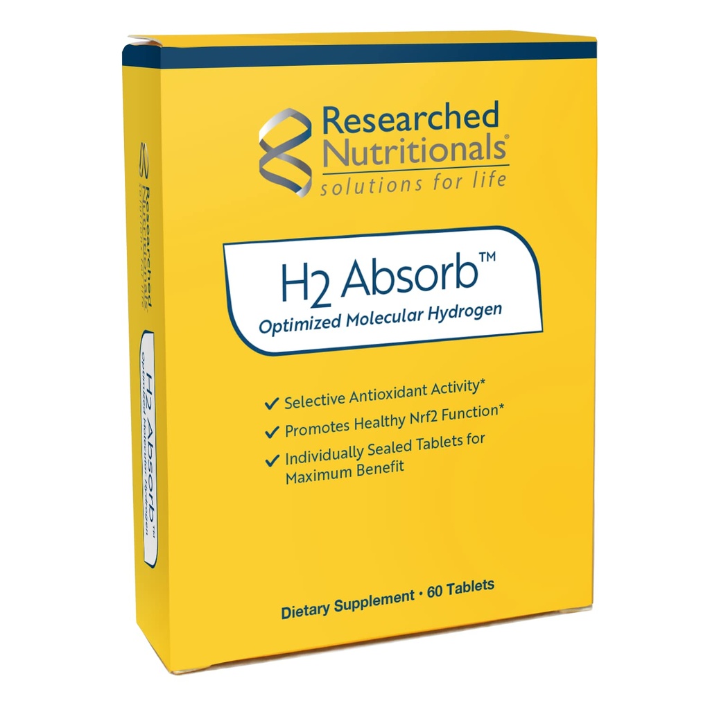 Forskade näringsämnen H2 Absorb Molecular Hydrogen Tablets - Instant Hydrogenated Water & Antioxidant Supplement - Rejuvenating Drink för att främja energi och hälsosam åldrande (60 tabletter)