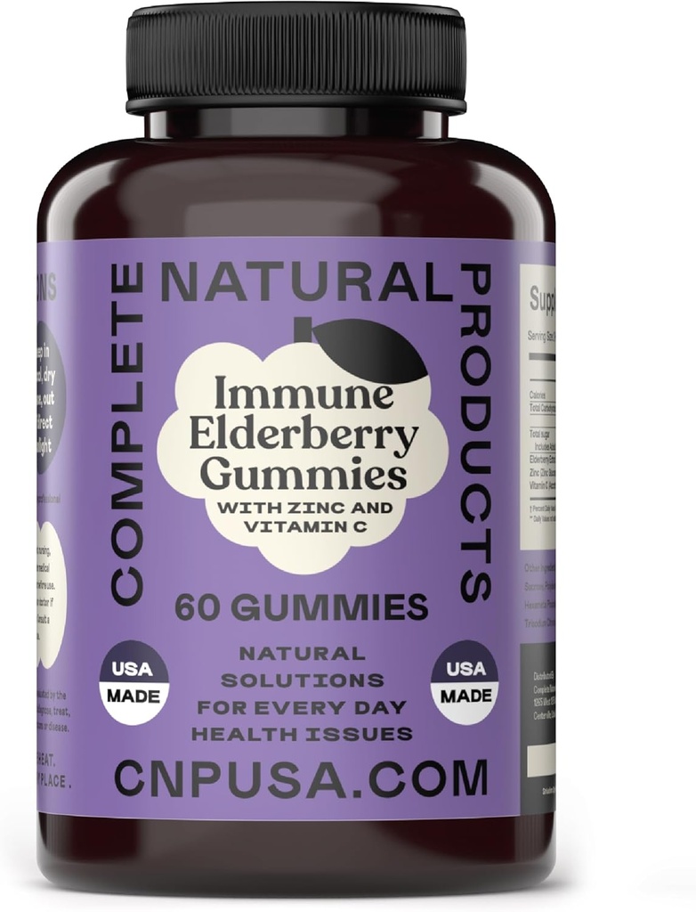 Elderberry Gummies - 60 Count Natural sinkki, C-vitamiini, & Elderberry (Sambucas)
