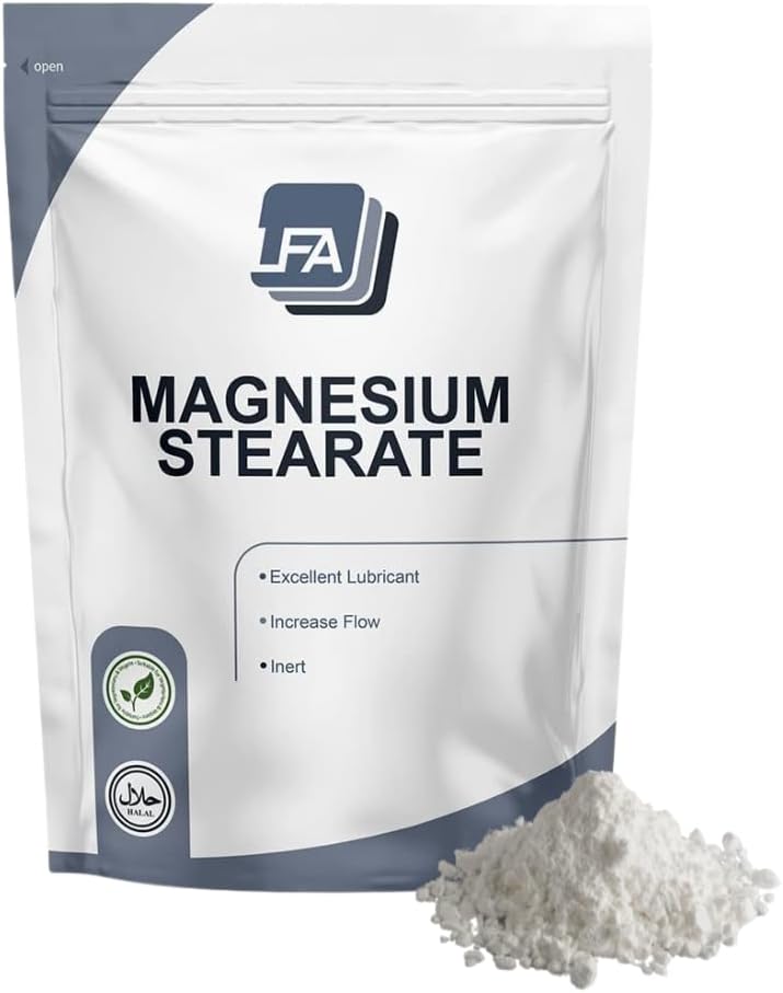 Magnesium Stearate Powder - Torr Lubricant - 1kg (2,2 lb) Anti-Sticking & Flowing Agent för Tablet Press Machine Pill & Capsule Mix - Halal - Kosher - Vegan