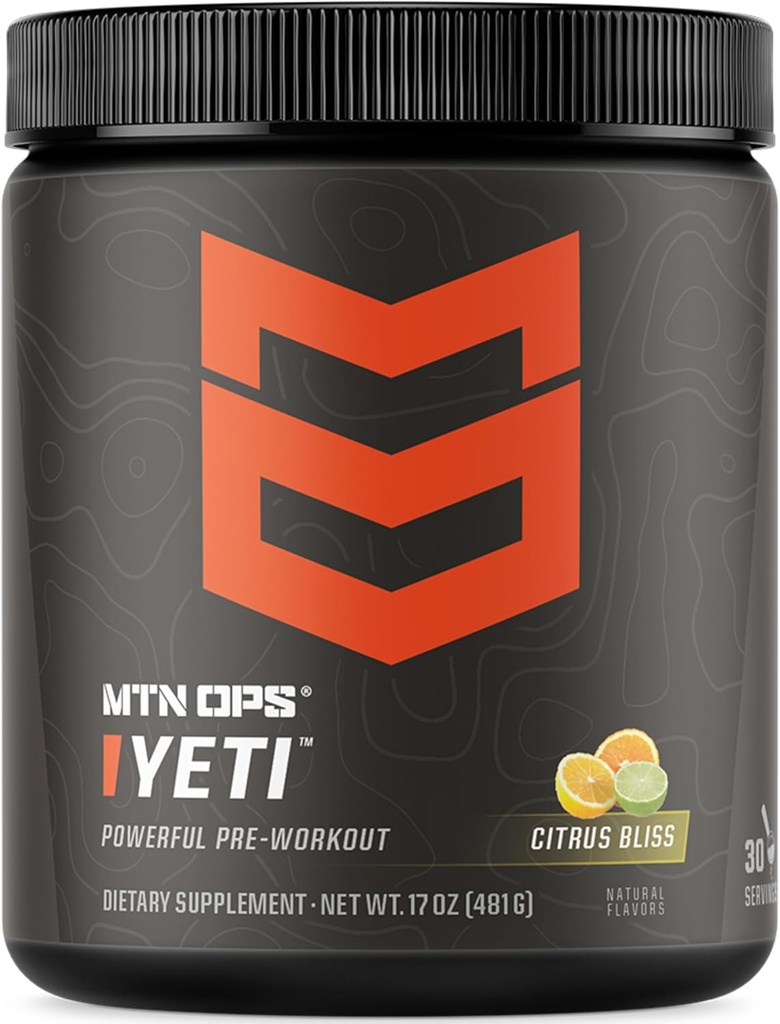 MTN OPS Yeti Pre-Workout Powder Energy Drink Creatiinilla, 200 mg kofeiinia ja BCAA:ta Beta Alaninella, 30-serving Tubilla, Citrus Blissillä
