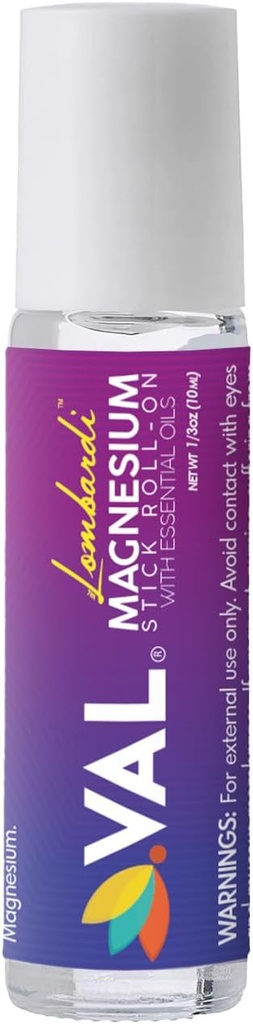 VAL Lombardi Magnesium Stick Rollon piparminttu ja muut Essential Oils - Jäähdytys Mukavuus pään. Metal Roller. Valmistettu USA:ssa. 10 ml.