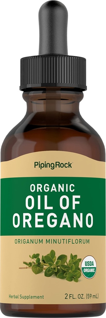 Piping Rock Oil of Oregano Organic Liquid Drops | 2 fl oz | med Extra Virgin Olive Oil | Herbal Extract Supplement | Non-GMO, Gluten Free