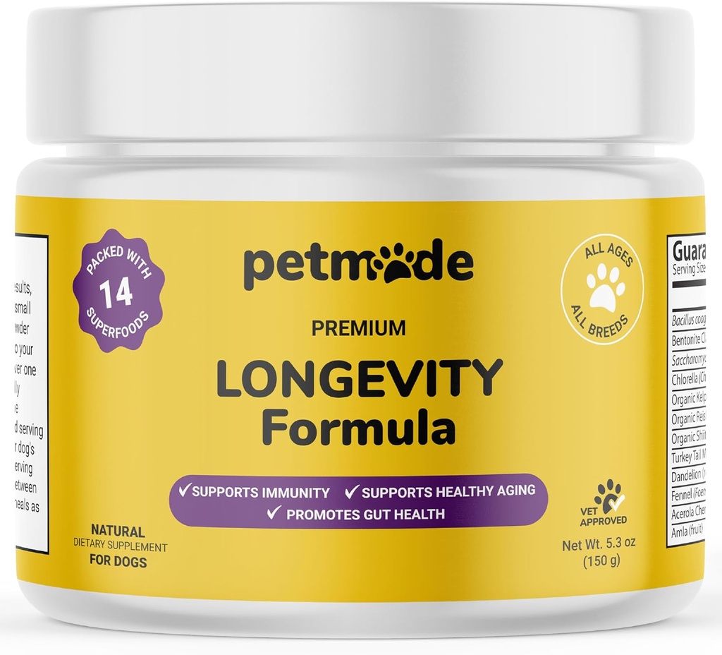 Turkey Tail Mushroom koirille - Koiran vitamiinit ja lisäravinteet - Prebiootit & Probiootit pitkäikäisyys, Immuunin tuki & digestion - klorella, Voikukka juuri, E-vitamiini & More- 5.3 Oz
