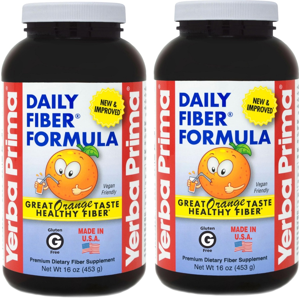 Yerba Prima Daily Fiber Formula 16 oz (Pack of 2) - Premium Dietary Fiber Supplement, Ei-GMO, Gluteeniton, Valmistettu Yhdysvalloissa, Orange Flavor