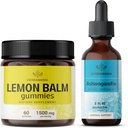 HERBAMAMA Lemon Balm and Ahwagandha Kit - Bundle of Lemon Balm Gummies & Ashwagandha Liquid Drops 2 fl oz - Vegaani, ei-GMO, alkoholiton ja gelatiiniton - 2 pakkaus