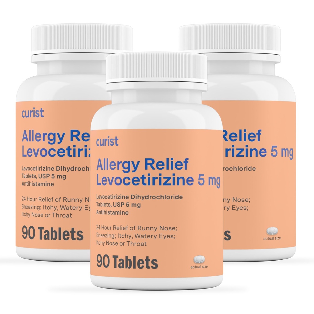 Curist Generic Levocetirizine Dihydrochloride 5mg Bulk (270 tabletter), allergipiller, 24 timmars allergihjälp - allergimedicin (3 förpackningar med 90 tabletter)