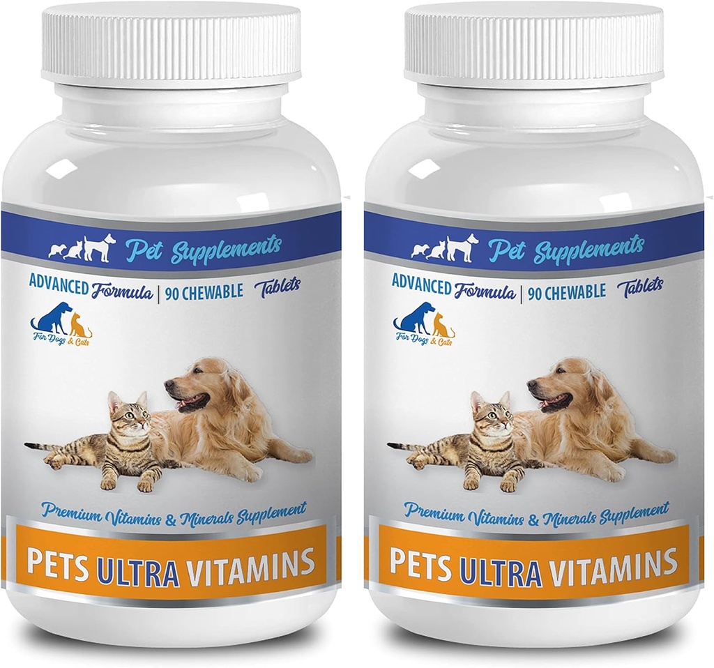 katt vitaminer och kosttillskott päls - Ultra vitaminer för husdjur - hundar och katter - Kraftfulla mineraler - katt Calcium - 2 flaska (180 Chews)
