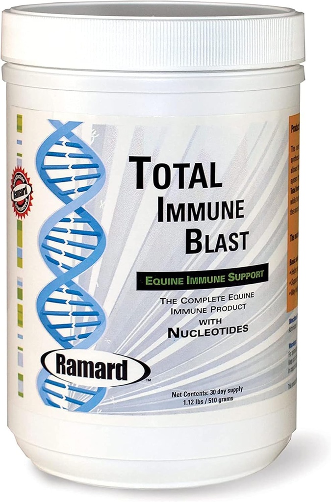 Ramard yhteensä Immuunin Blast - Hevosen Immuunituki, Hevosen Vitamiini & Powder Supplement w/Zinc, Selenium, Omega 3, Omega 6 & Vitamiinit w/Nukleotidit, Hevosen Powder & Lisäravinteet 1,12 lbs. 30 päivää