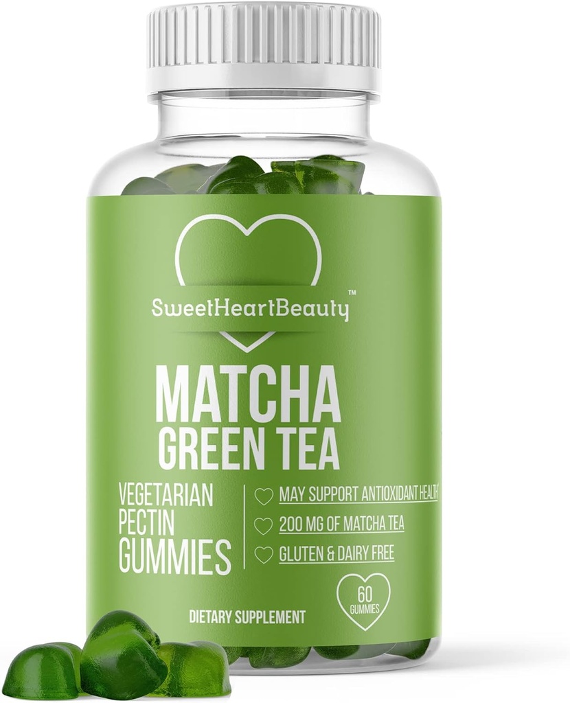 Matcha Green Tea Extract Gummy Vitamin med Green Tea Extract av Sweetheart Beauty. Matcha Energy Gummies. Green Tea Detox och Cleanse. Vegan Friendly, Gluten-Free och Non-GMO. 1 månads leverans.