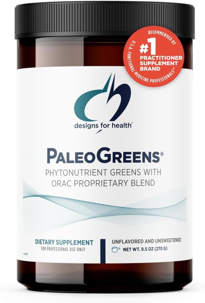 Design för hälsa PaleoGreens - Över 90% Organisk Super Green Shake Powder med grönsaker, bär, enzymer + antioxidanter - Non-GMO Drink Mix, Unflavored + Unsweetened (30 portioner / 270g)