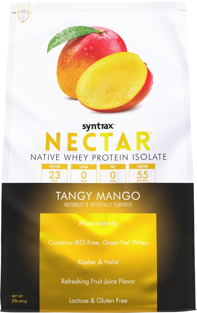 Syntrax Nutrition Nectar,100% Whey Protein Isolate Powder, Uppfriskande fruktjuice smak, Tangy Mango, 2 lbs.