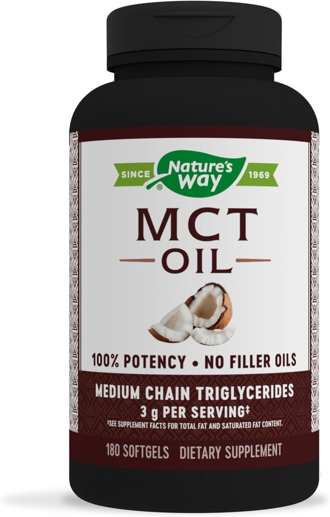 Luonnontapa MCT öljy, aivot ja runko polttoaine Coconuts*; Keto ja Paleo Friendly, Organic, Gluteeniton, 180 Softgels