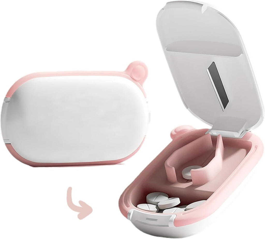 MURRI & MURRDI Small Pill Cutter och Organizer för små eller stora piller, bärbar medicin Cutter för Pocket Purse, Pill Holder Cutter för vitaminer, tabletter, mediciner, rosa
