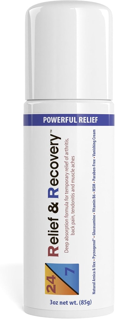 24/7 Relief & Recovery Pain Relief Roll On - 3 Ounce - Muscle Pain Relief Cream, Joint Pain Relief, Bursitis Pain Relief, Sciatica Pain Relief, Pain Relief för fötter, Topical Pain Reliever