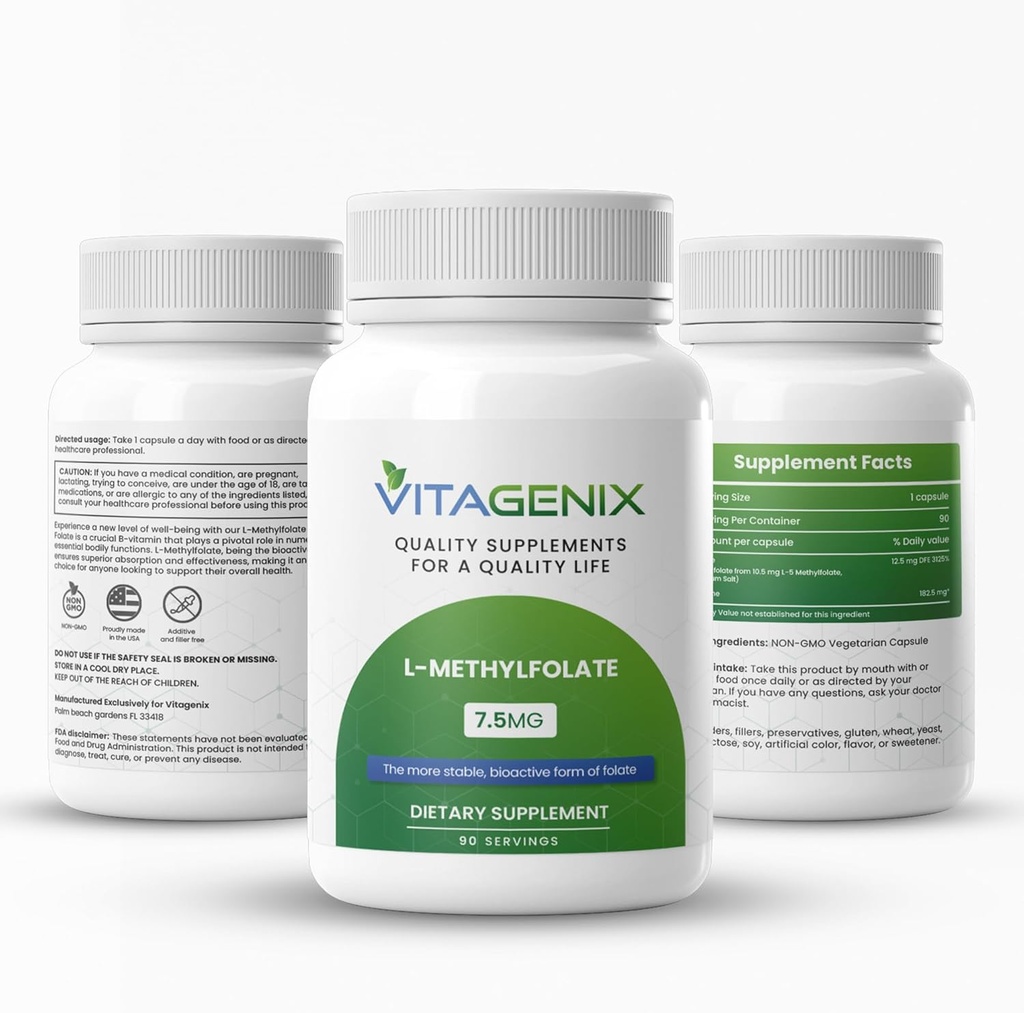 L-Metyylifolaatti - Optimoitu & Erittäin bioaktiivinen Metyylifolaatti täydennysosa mood & Immunosupport - Professional Strength Active 5-MTHF Form - 1 mg - kapselit (7,5 Mg)