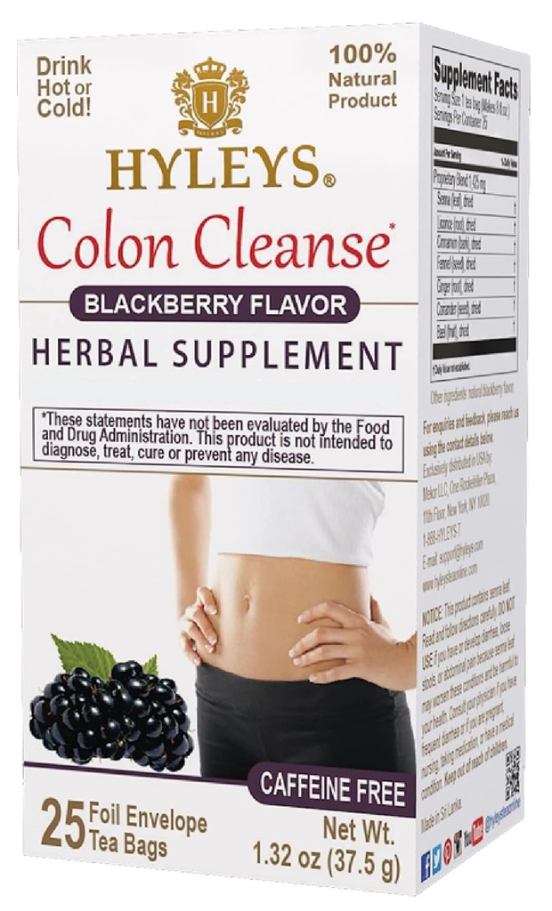Hyleys Colon Cleanse Tea Blackberry Flavor - 25 teepussia (12 pakkaus - 300 teepussia yhteensä)