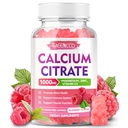 Calcium Citrate Gummies 1000 mg w/vitamiini D3, suuri imeytyvä kalsiumlisä naisille ja miehille, Plus magnesium, kalium, sinkki lihakselle ja immuunille, sokeriton, vadelmamamaku, 60