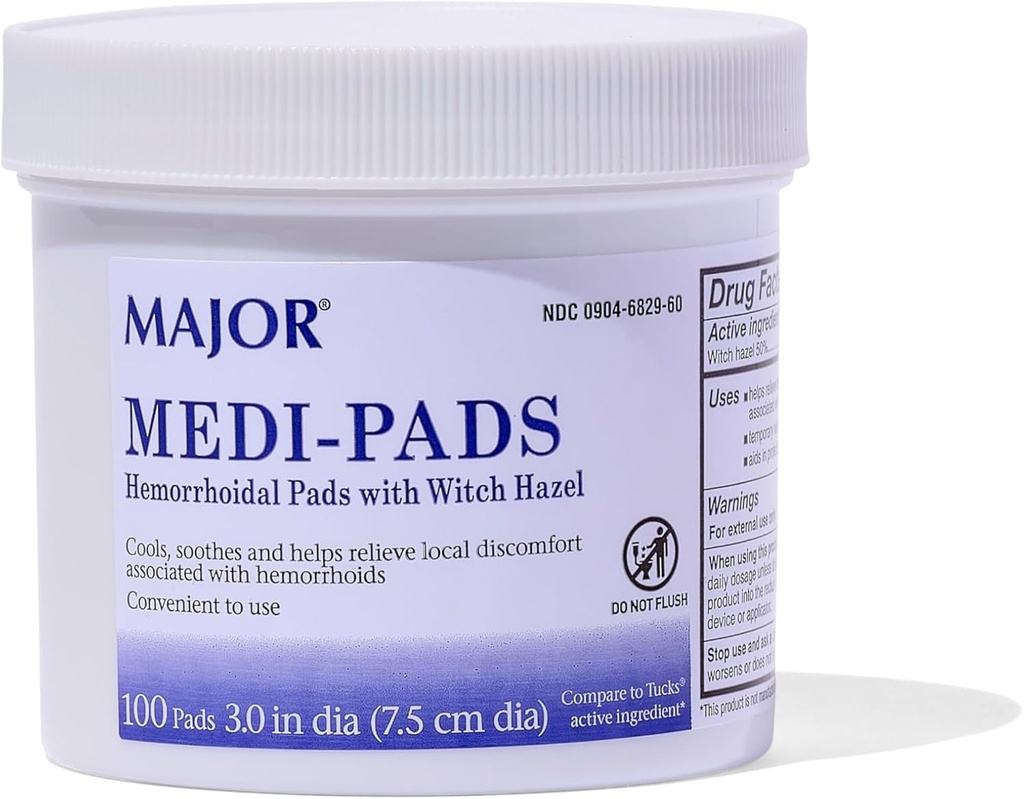 MAGOR Medi-Pads - peräpukamat Hygieeninen puhdistus Witch Hazel Pads - Jäähdytys helpotus Aloe - 100 Count Jar (1 Pack)