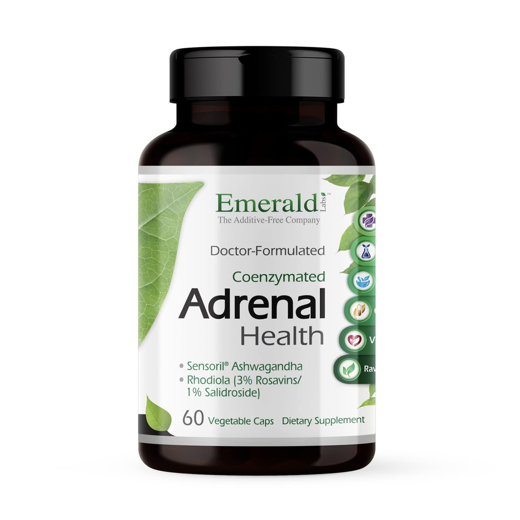 EMERALD LABS Lisämunuaisten terveys - Stressin lievittäminen, energiatuki & restaurointi nukkua Sensoril Ashwagandha, B-vitamiinit, Rhodiola & More* - Gluteeniton - 60 Vihanneskapselit (30-päivä tarjonta)