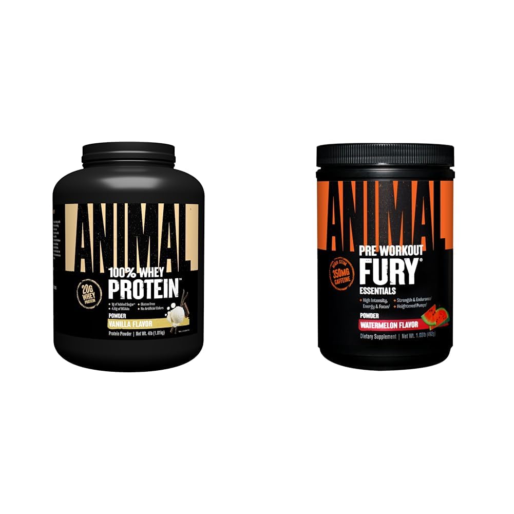 Djur 100% Whey Protein Powder Vanilla 4lb Bundle Fury Pre Workout Powder Supplement Watermelon 16.96oz