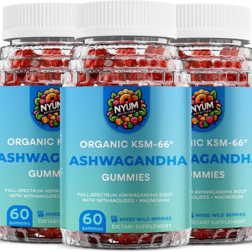 NYUM NutritionTM Organic KSM-66 Ashwagandha Gummies, 3-Pack, Mixed Wild Berries