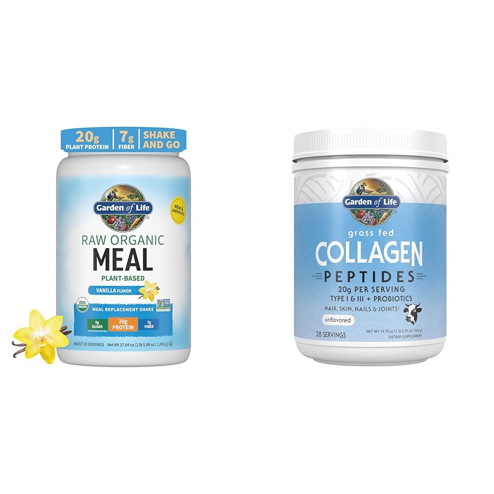 Garden of Life Vegan Protein Powder - Raaka Organic Ateriankorvike Shakes - Vanilja - Pea Protein & Grass Fed Collagen Peptides Powder ...