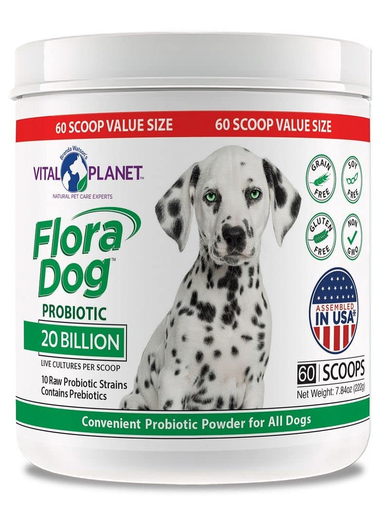 Vital Planet - Flora Dog Probiootti Powder täydentää 20 miljardia kulttuuria ja 10 kanta, High Potency Immuuni-ja digestiivinen tuki Probiootit koirille, 7.84 oz., 222 Grams, 60 Servings