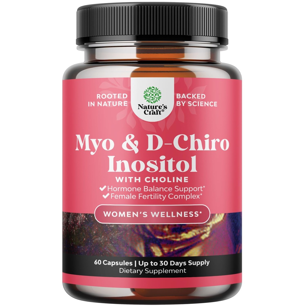 Myo-Inositol & D-Chiro Inositol Supplement for Women - Koliini täydentää Regulate Menstrual Cycle, Hedelmällisyys & Hormonal Balance - Naisten Hormonitasapaino kapselit Myo & D-Chiro - 60 Caps
