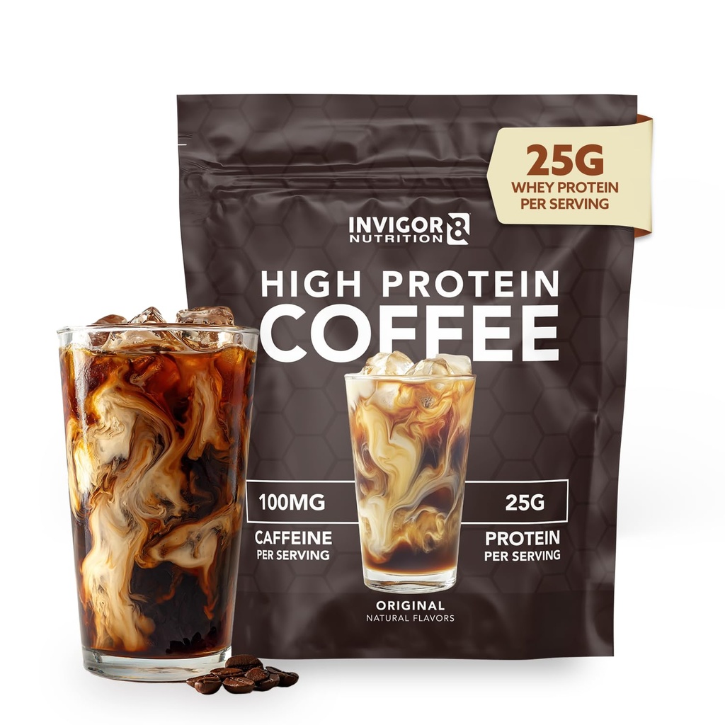 INVIGOR8 High Protein Coffee Powder 25 Grams Whey Isolate100mg Natural Green Tea Caffeine | 0 Added Sugar Keto Gluten Free 99,9% Laktosfri | Varm eller Iced15 Servering 15 portioner (17 OZ, Original)