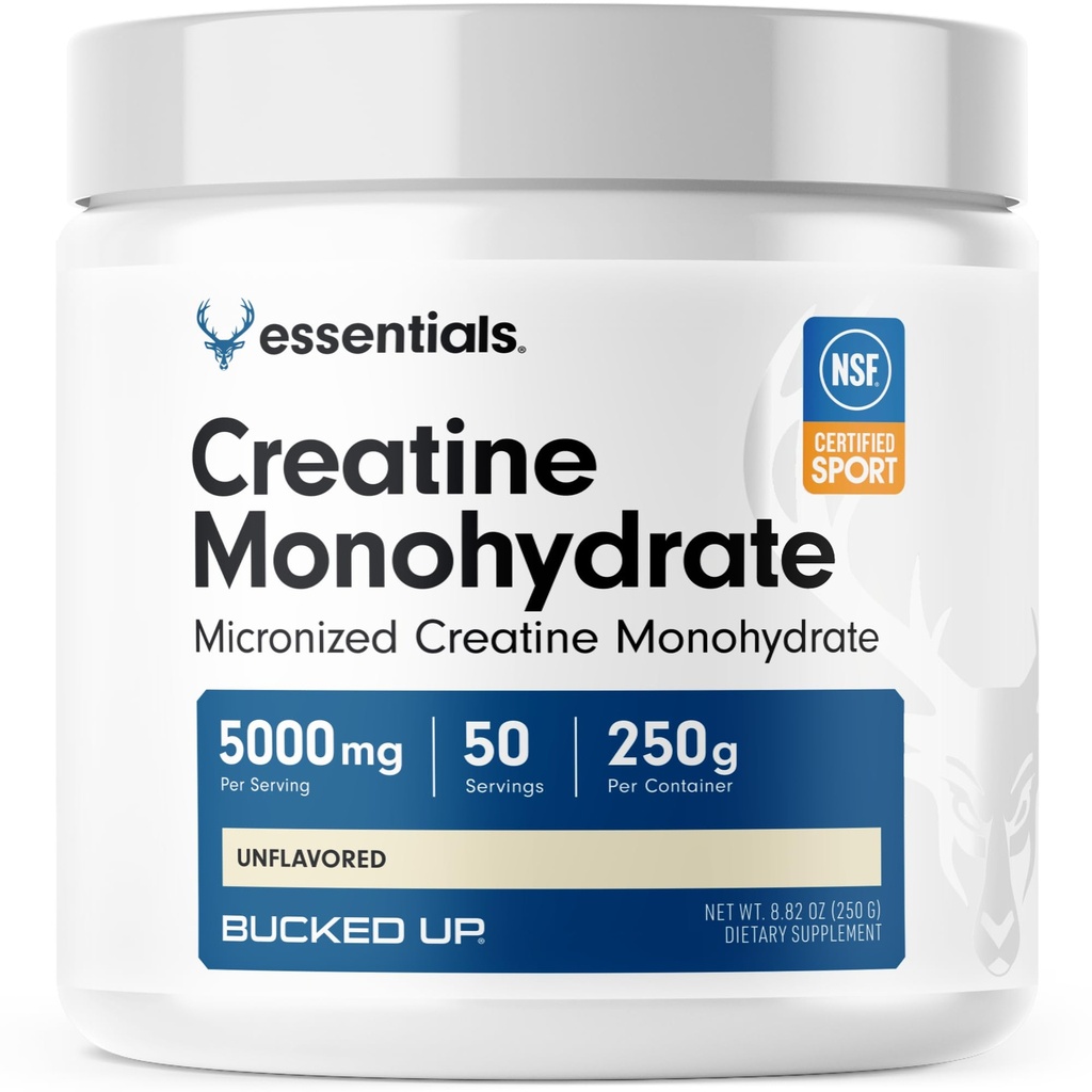 Bucked Up Pure Micronized Kreatin Monohydrat för kvinnor och män - Lätt att Mixa och Unflavored - 5G Per Servering - 50 portioner - 250 Grams Per Container