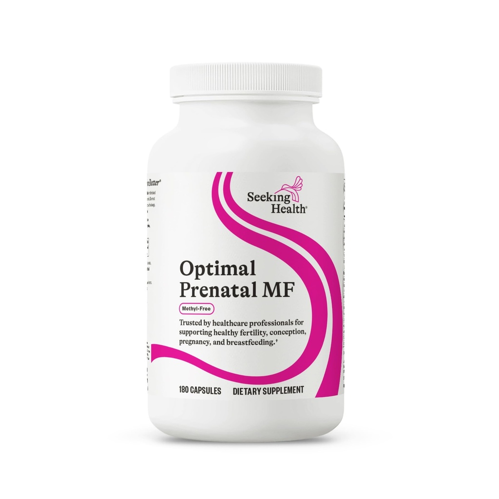 Söker hälsa Optimal Prenatal Methyl-Free, icke-metylerad folat och B12, Graviditetsstöd, B6 och Ginger för Digestive Comfort, Stöder Hälsosam Fetal Development, Vegetarian (180 kapslar)