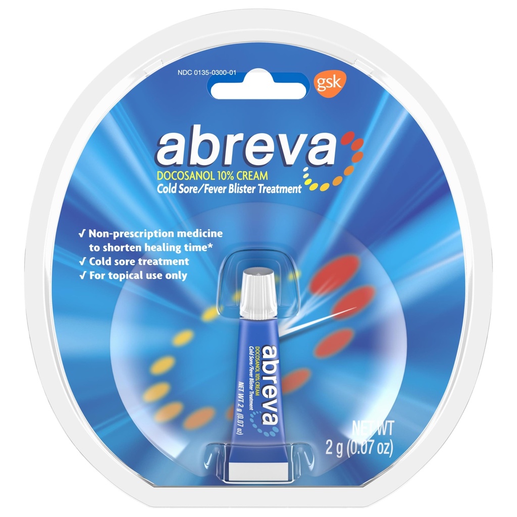 Abreva Docosanol 10% Cream Tube, FDA hyväksytty hoito kylmän soren/kuumeen läpipainopakkaus, 2 g