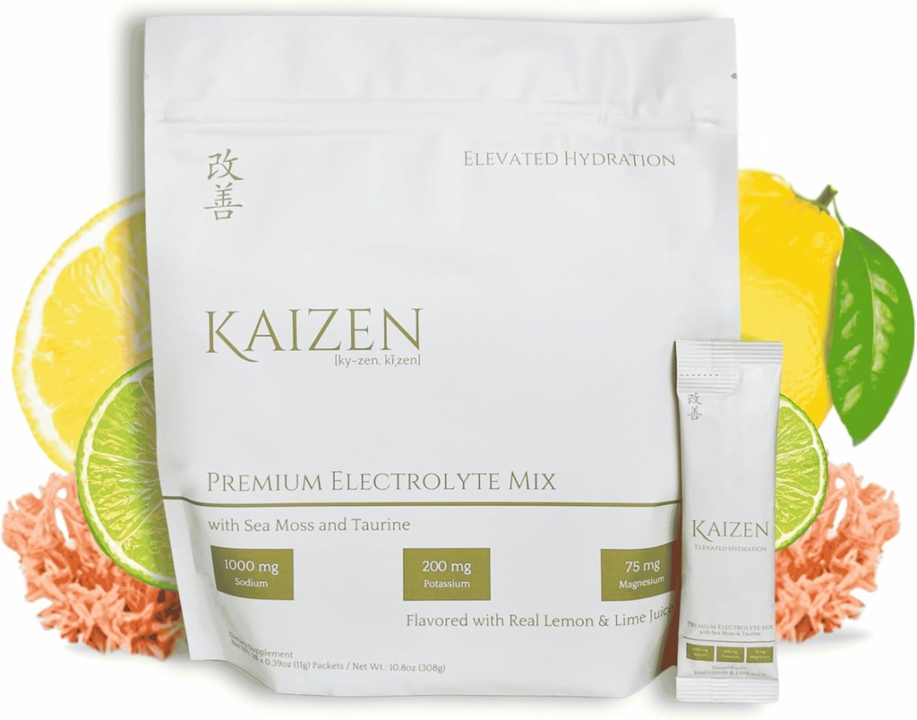 Kaizen Hydration - Premium koko kehon nesteytys Drink - Energia, Focus, Wellness - Organic Electrolyte Mix Irish Sea Moss, Tauriini, Monkfrut Extract - Virkistävä sitruunan lime Flavor - 8.88 oz