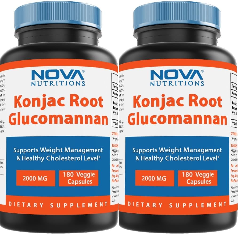 Nova Nutritions 2 Pack Konjac Root Glucomannan kapselit 2000 mg/Serving Veggie Caps 180 Count (yhteensä 360 kapselia)