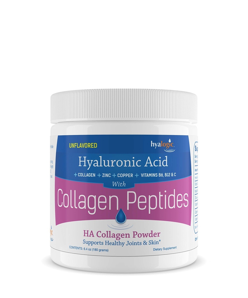 Hyaloginen kollageeni Peptides Powder w/Hyaluronic Acid, Hydrolysed Tyypit 1 & 3, Grass Fed, Keto Protein Powder Supplement hiusten kasvua, ihoa, kynsiä, niveliä Mauttomia helposti sekoittaa 6,4 oz (180 gr.)