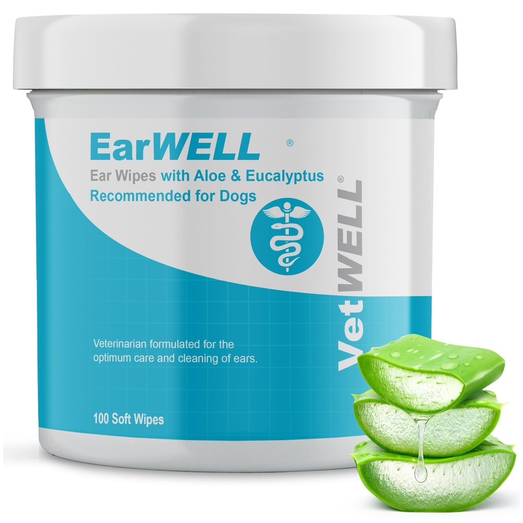EarWELL by VetWELL Dog Ear Wipes - Otic Cleaning Wipes for Infektiot ja Controlling Ear Odor lemmikkieläin - 100