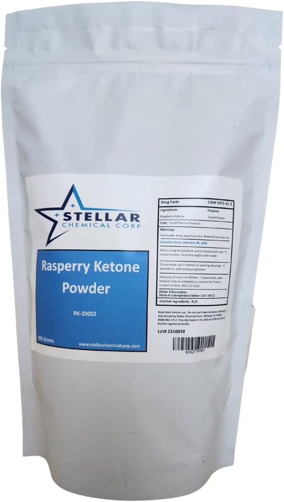 Raspberry Ketone Powder - 500 Grams Dietary Supplement, Antioxidants Support - Pure, Gluten Free - 500 mg per portion