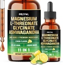 10in1 Magnesium-L-treonaattinestetippa, jossa magnesium-Glycinate, Ashwagandha, D3-vitamiini, C-vitamiini, B6 & 4 Muut ainesosat - 2 Fl Oz - Sitruunamaku