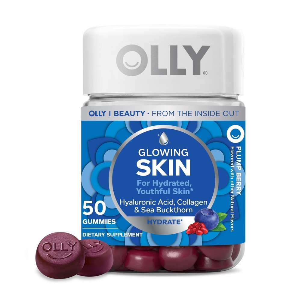Olly Glowing Skin Gummy, Hydrated & Youthful Skin, * Hyaluronihappo, kollageenin Peptidit, Sea Buckthorn, Plump Berry Flavor, 25 päivän tarjonta - 50