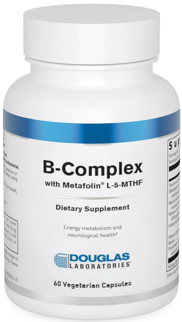 Douglas Laboratories B-komplex Metafolin - Comprehensive B-vitamiini Supplement - Energy & Brain Health Support* - Folaatti, Biotin & Thiamin - ei-GMO - 60 kasvissyöjä kapselit