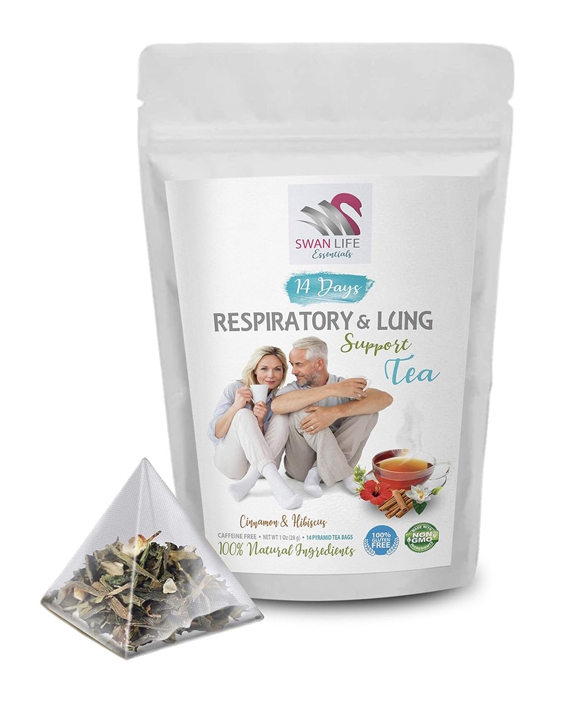 hengityksen vitamiinit - RESPIRATORIO JA LUNG TUKI TEA 14 päivää kaneli, Hibiskus, vaahtokarkki juuri, Astragalus, Piparminttu, eukalyptus teelehti 1 pakkaus 14 teepussia