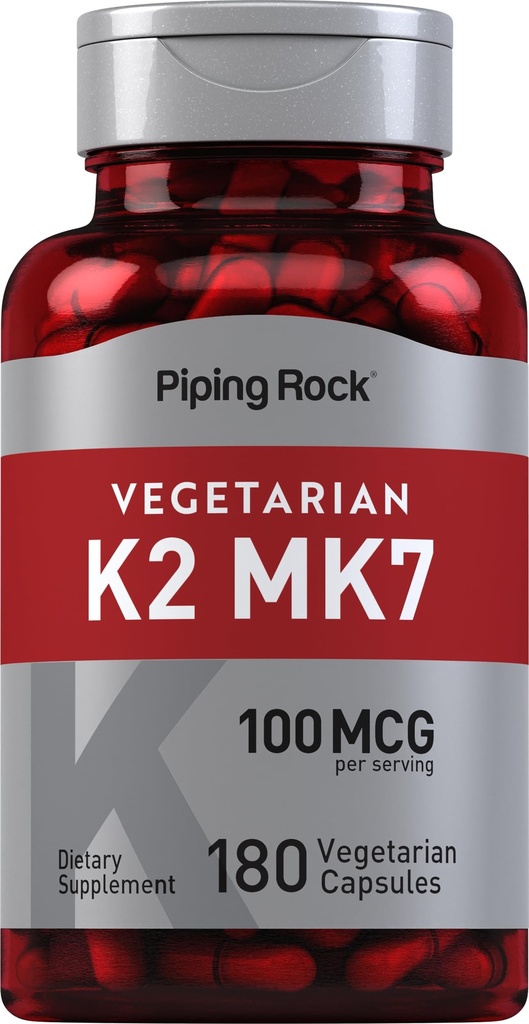 Piping Rock K2 MK7 vitamiini täydentää 100 mikrog ... 180 kasvissyöjäkapselit naisille ja miehille...