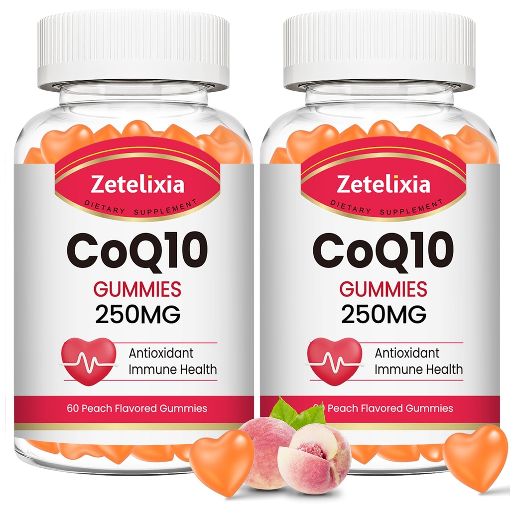 2 Pack CoQ10 Gummies, 5X Better Absorptio Coenzyme Q10 soluihin energia ja antioksidantti tuki, 120 persikka Gummies