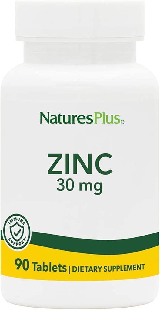 NaturesPlus Sinkkitabletit - 30 mg, 90 Kasvissyöjät tabletit - immuunijärjestelmän täydentää solukasvua ja korjaus - edistää terveellistä digestiota, aineenvaihduntaa ja näkökykyä - Gluteeniton - 90 tarjoilua