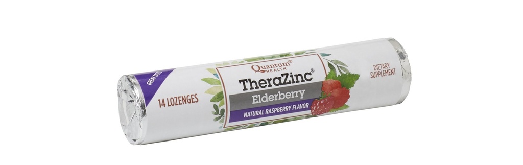 Quantum Health TheraZinc Elderberry Roll, Vadelma Lozenges, valmistettu Sinkki Glukonaatti Immuunituki, 14 kreivi