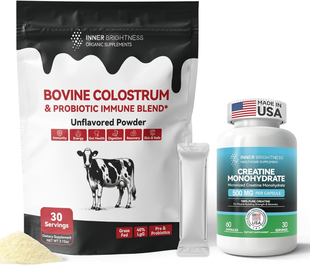 Colostrum Supplement Powder for Gut, Immuunim Health & Nutrient Imeytyminen, 30 Servings + Creatiini Monohydraatti Kapselit lihasten rakentaja